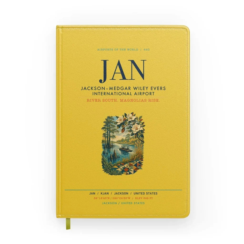 Jackson–Medgar Wiley Evers International Airport (JAN) design on yellow notebook