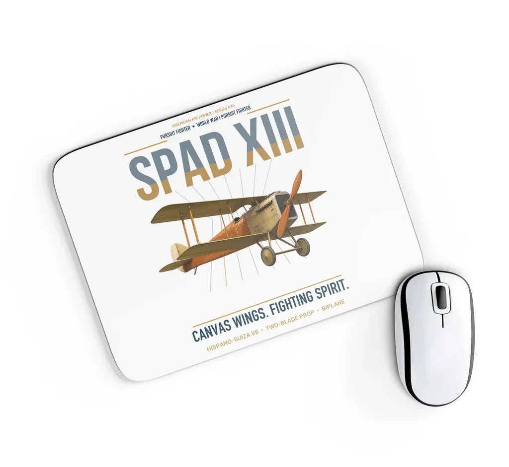 SPAD XIII design on white rectangle mouse pad