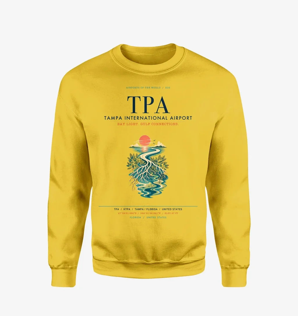 Tampa International Airport (TPA) design on yellow sweatshirt