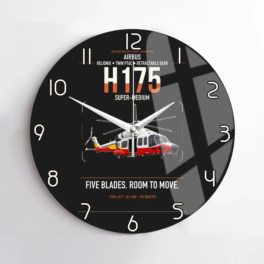 Airbus H175 design on black no frame wall clock