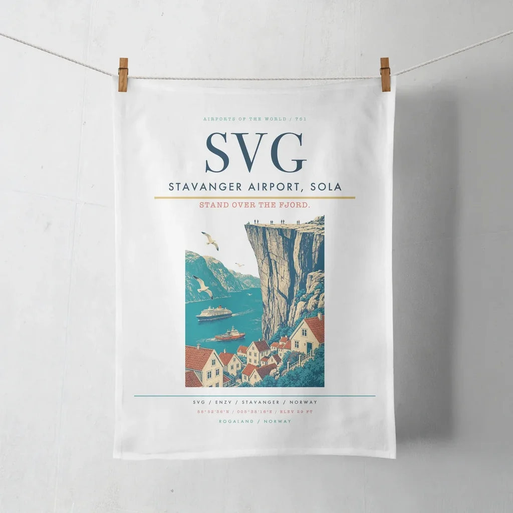 Stavanger Airport, Sola (SVG) design on white towel