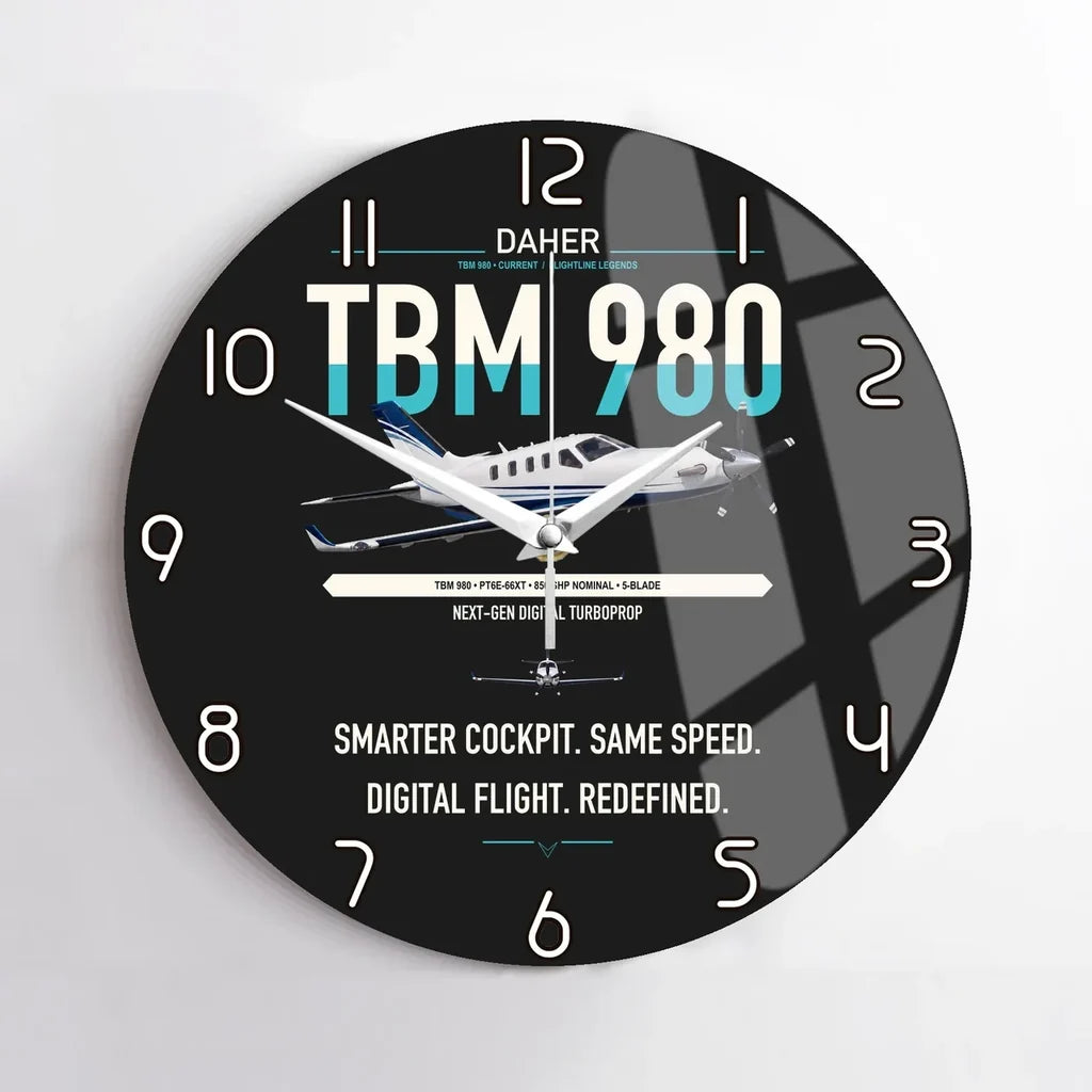 Daher TBM 980 design on black no frame wall clock