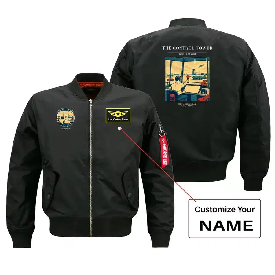 VINTAGE G4093 - The Control Tower - Bomber Jacket design on black+name