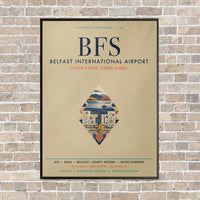 Thumbnail for Belfast International Airport BFS vertical canvas print - framed - beige background
