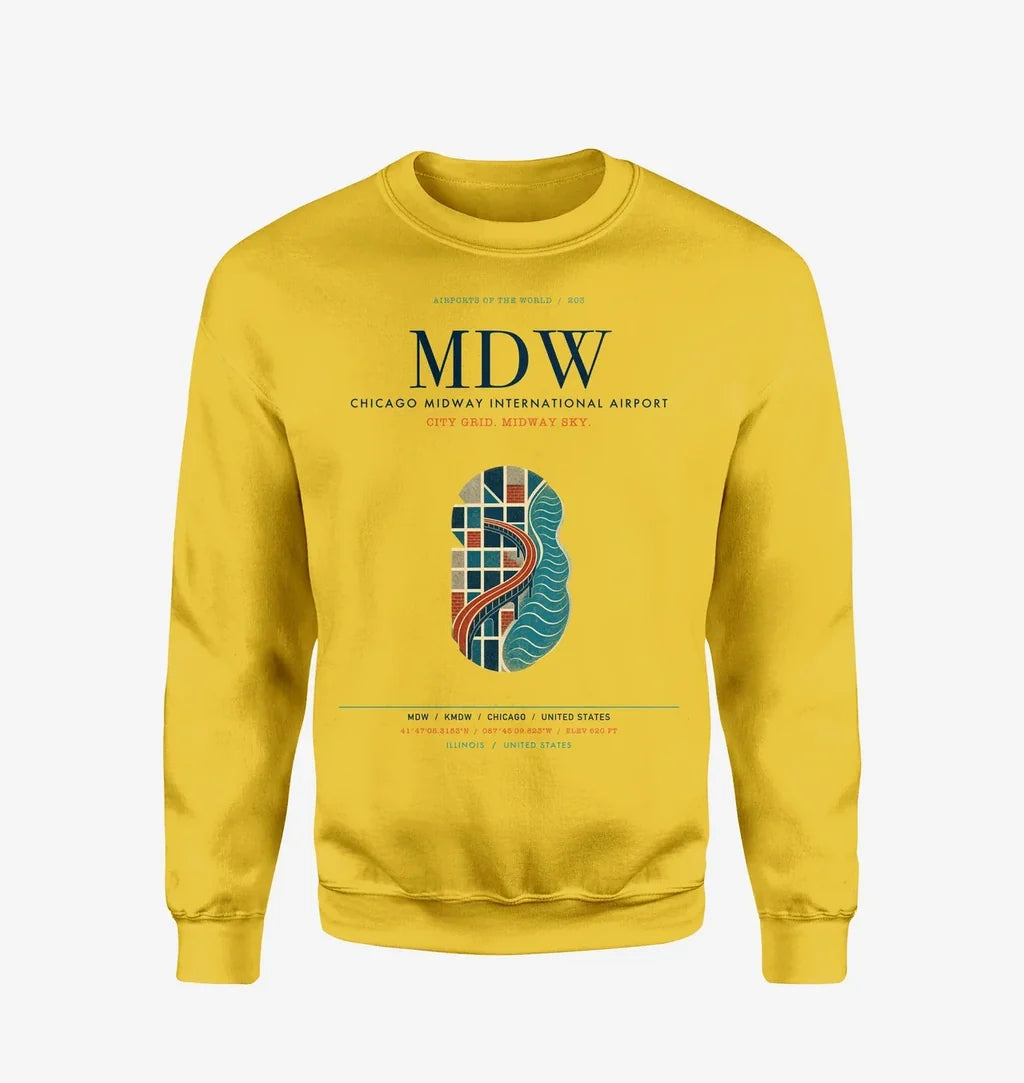 Chicago Midway International Airport (MDW) design on yellow sweatshirt