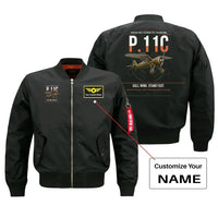 Thumbnail for PZL P.11c design on black+name bomber jacket, double-side print