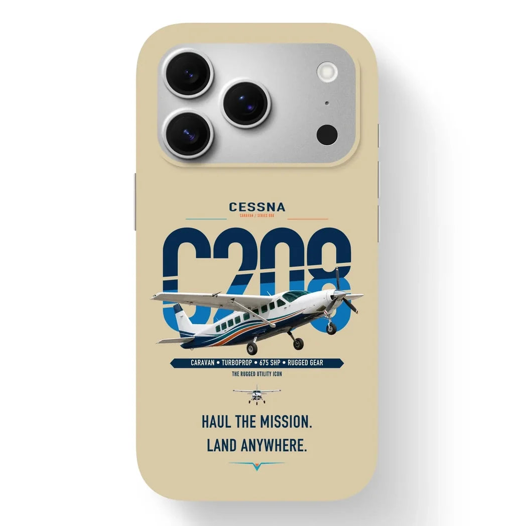 Cessna 208 Caravan design on beige magsafe iphone case, for iPhone 17 Pro