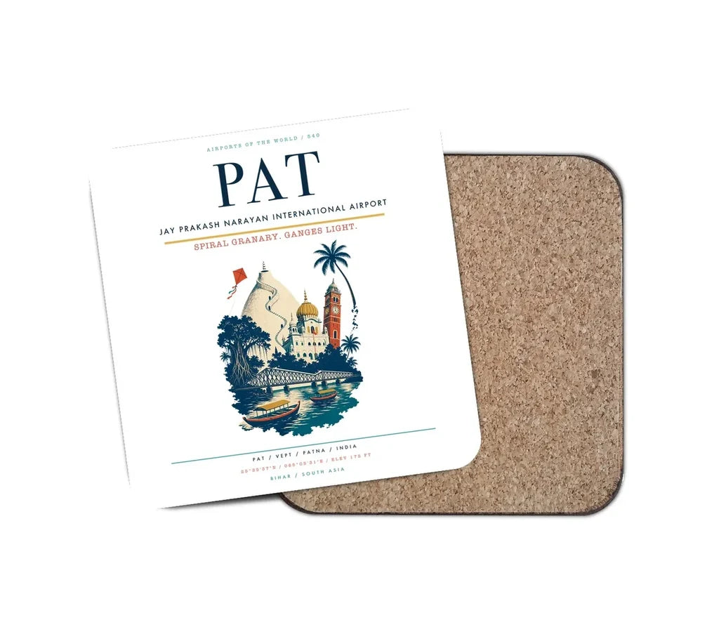Jay Prakash Narayan International Airport (PAT) design on white 1 piece coaster