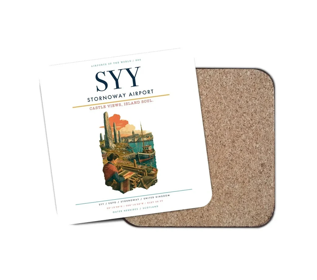 Stornoway Airport (SYY) design on white 1 piece coaster