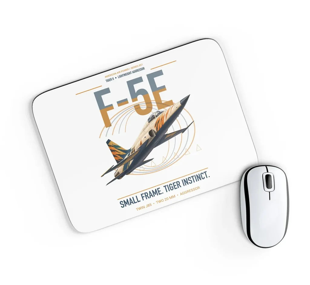 F-5E Tiger II design on white rectangle mouse pad