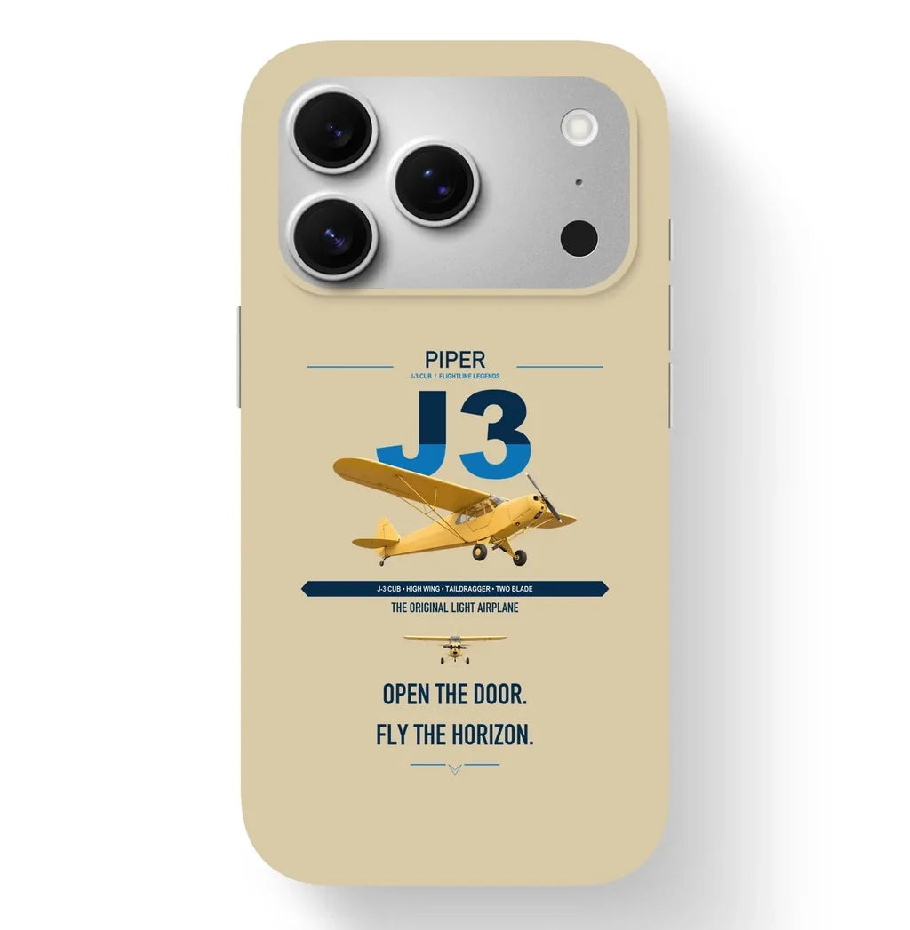 Piper J-3 Cub design on beige magsafe iphone case, for iPhone 17 Pro