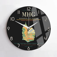 Thumbnail for Mannheim City Airport (MHG) design on black no frame wall clock