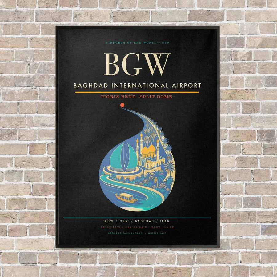 Baghdad International Airport BGW - Canvas Framed - Black