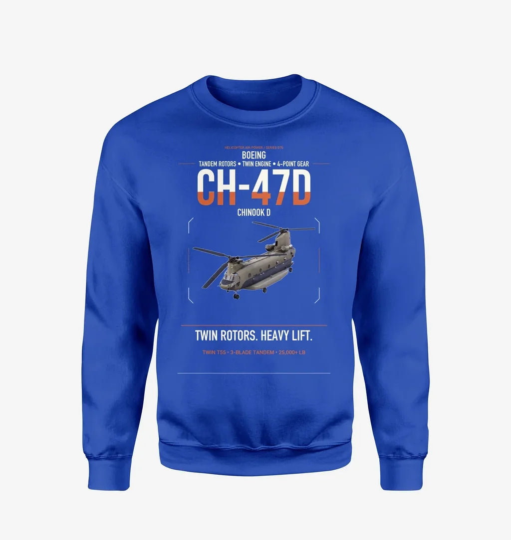 Boeing CH-47D design on blue sweatshirt