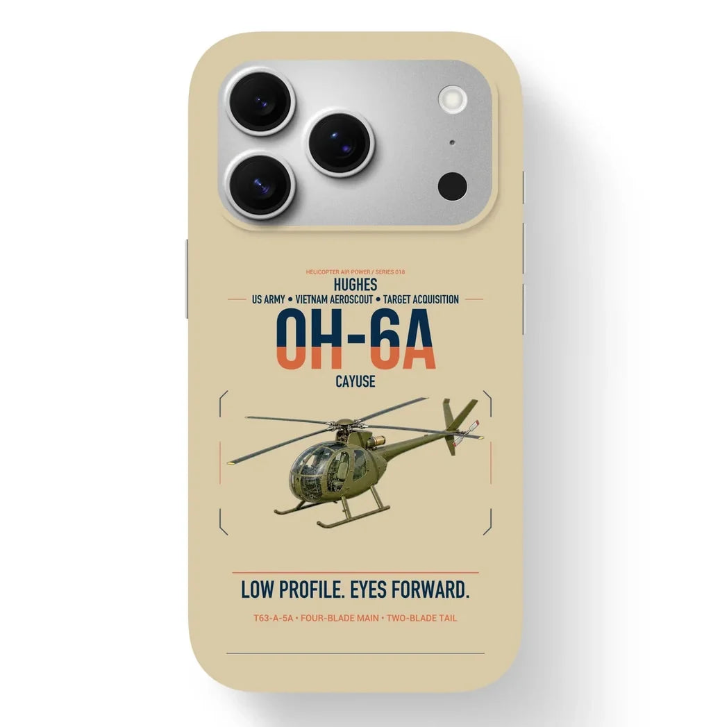 Hughes OH-6A Cayuse design on beige magsafe iphone case, for iPhone 17 Pro