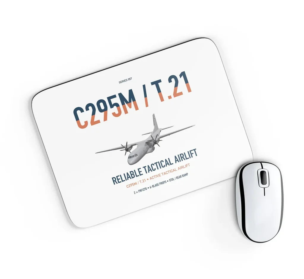 Airbus C295M T.21 design on white rectangle mouse pad