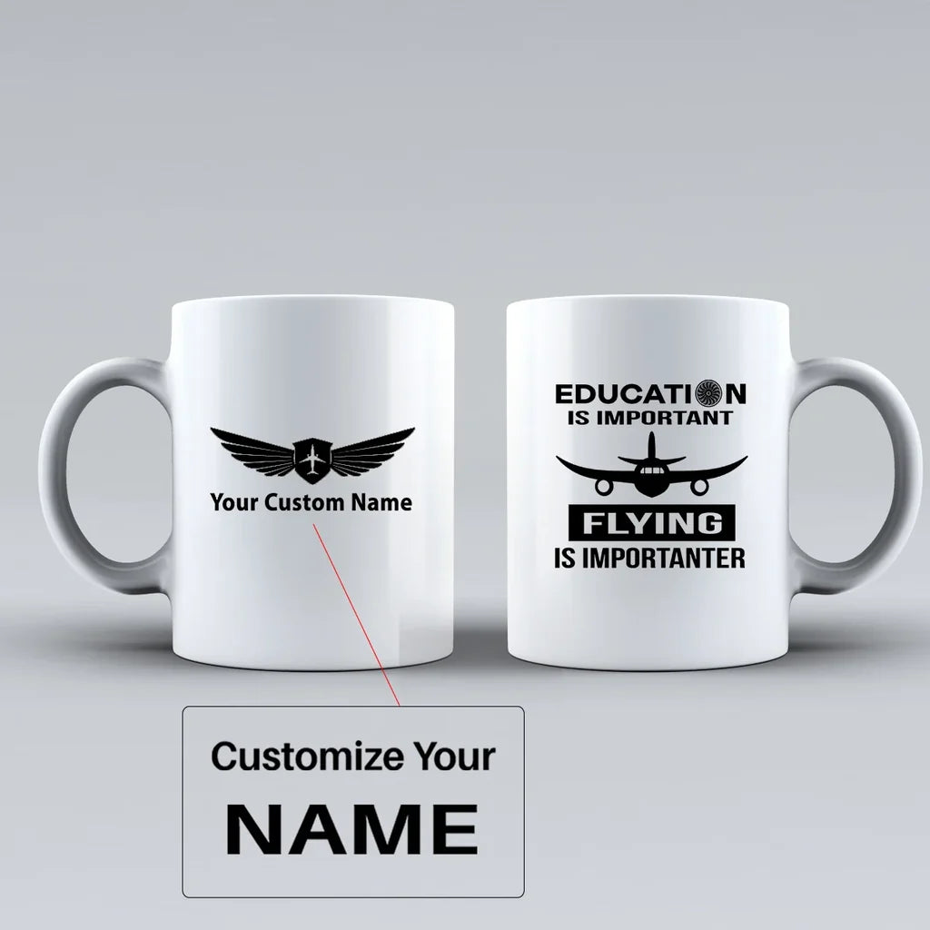 Flying is Importanter Ceramic White aviation design on ceramic mug, premium ceramic with glazed finish.