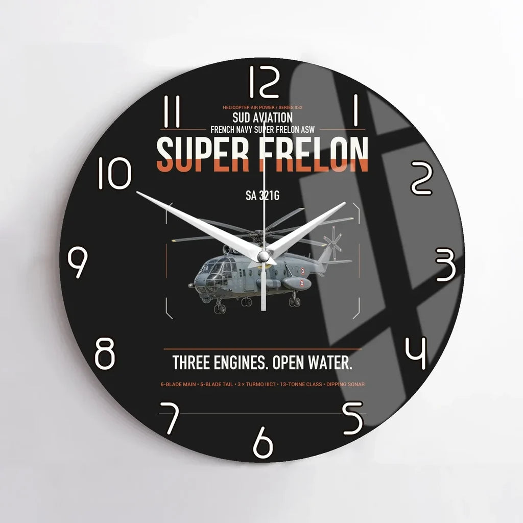 Sud Aviation SA 321G Super Frelon design on black no frame wall clock