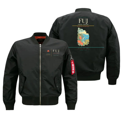 Fukue Airport (FUJ) design on black bomber jacket