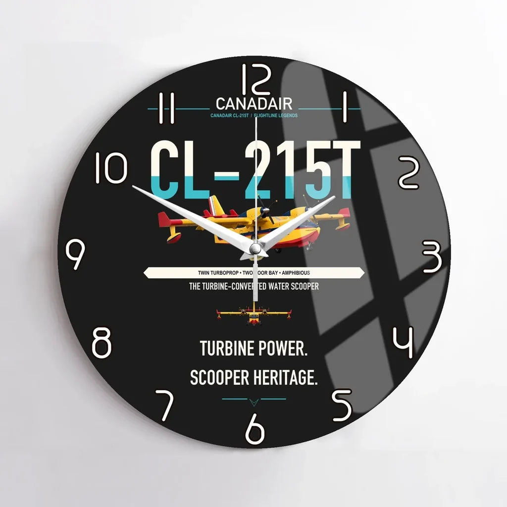 Canadair CL-215T design on black no frame wall clock