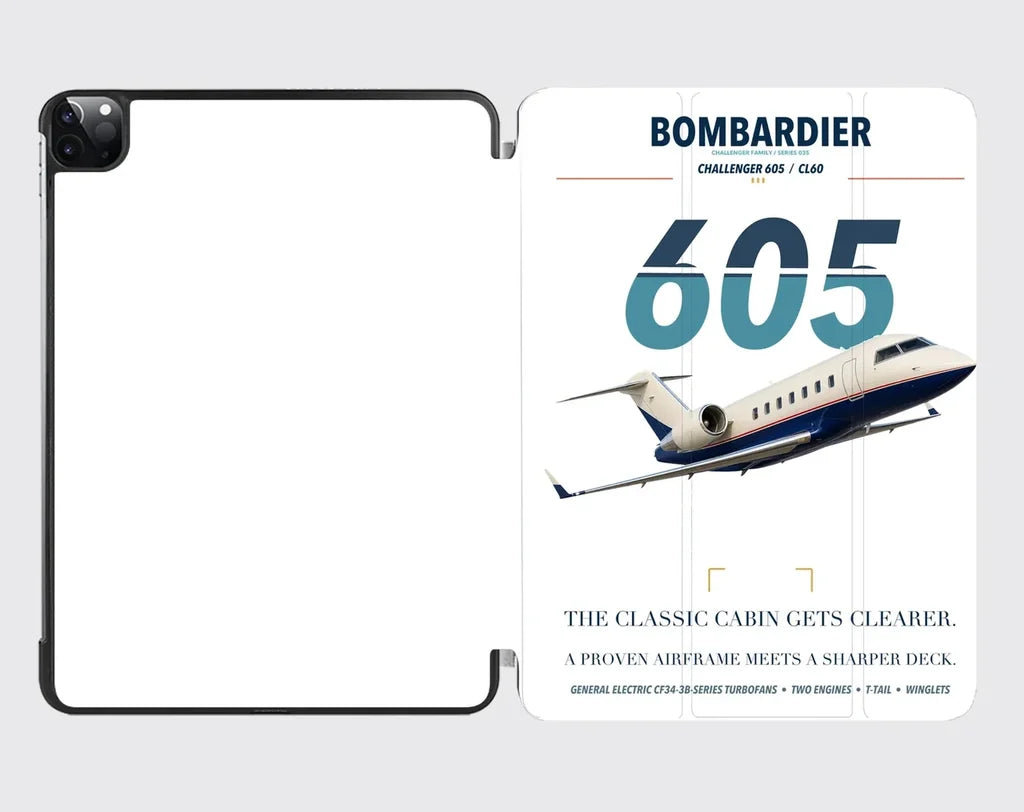 Bombardier Challenger 605 design on white ipad tablet case