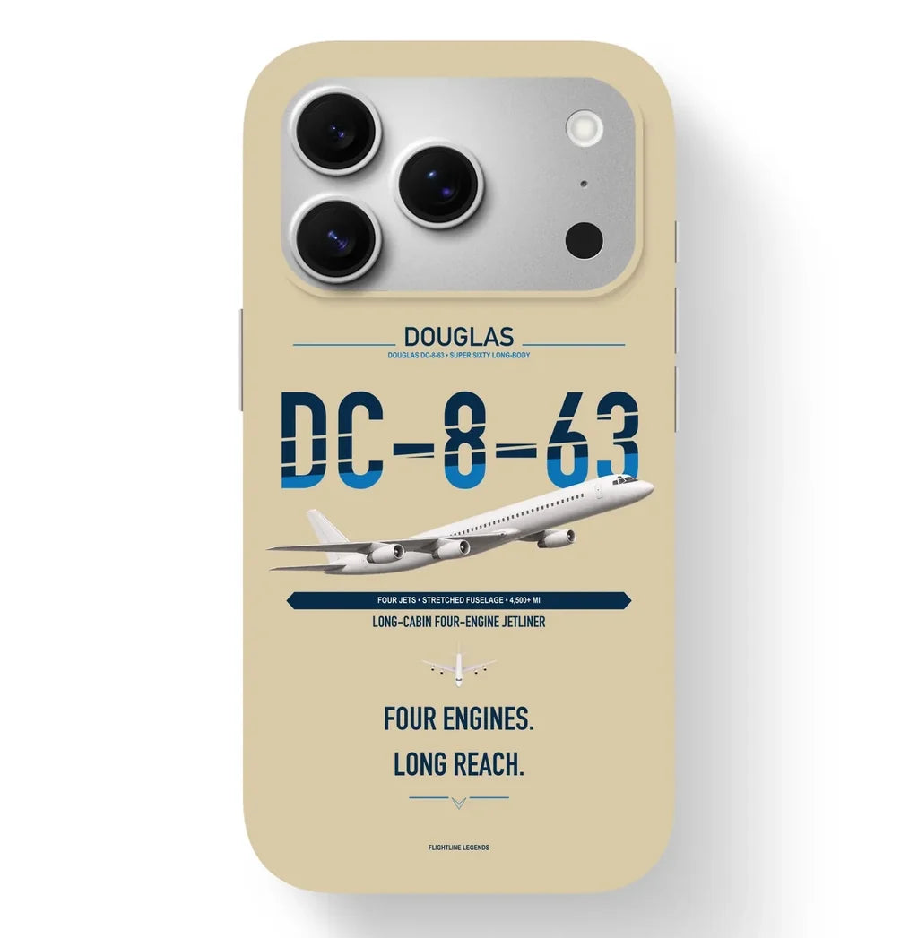 Douglas DC-8-63 design on beige magsafe iphone case, for iPhone 17 Pro