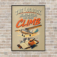 Thumbnail for The Logbook Remembers The First Climb vertical canvas print - framed - beige background
