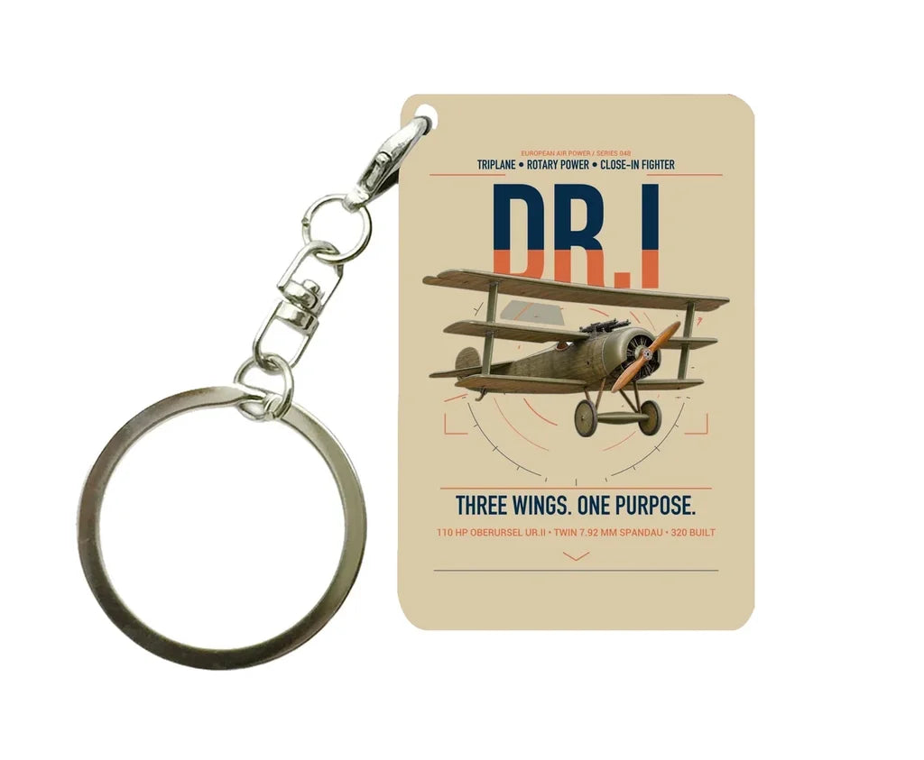 Fokker Dr.I design on beige designed key chain, double-side print