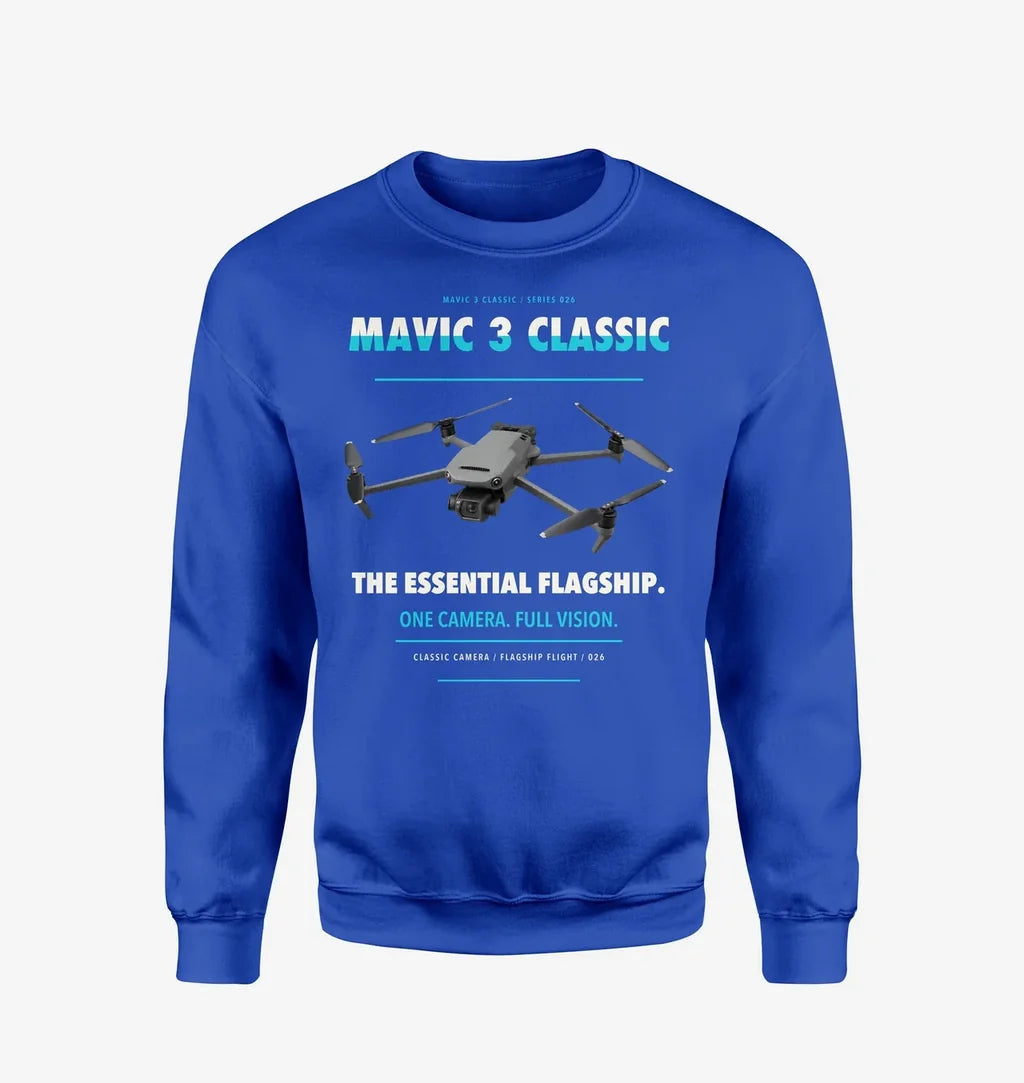 DJI Mavic 3 Classic design on blue sweatshirt