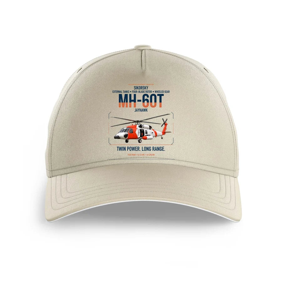 Sikorsky MH-60T Jayhawk design on beige printed hat