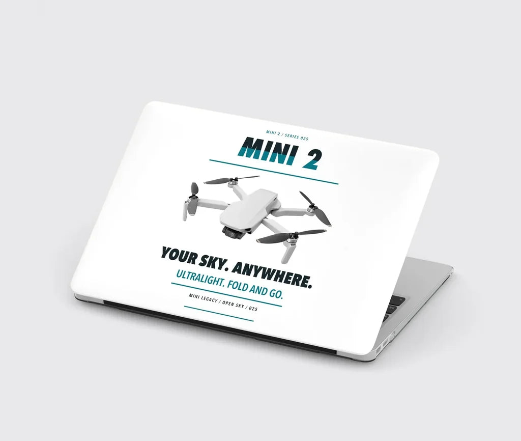 DJI Mini 2 design on white MacBook case