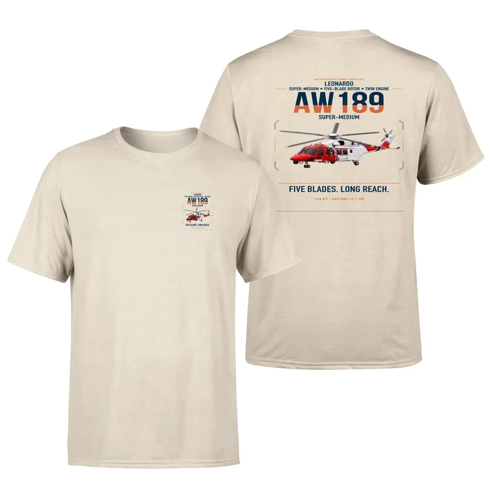Leonardo AW189 design on beige t-shirt, double-side print