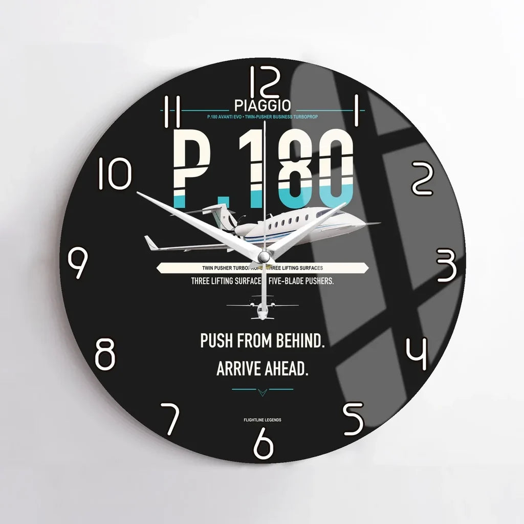 Piaggio P.180 Avanti EVO design on black no frame wall clock