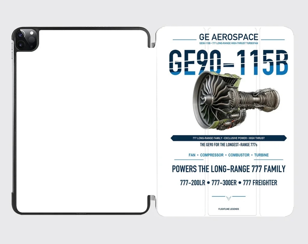 GE90-115B design on white ipad tablet case