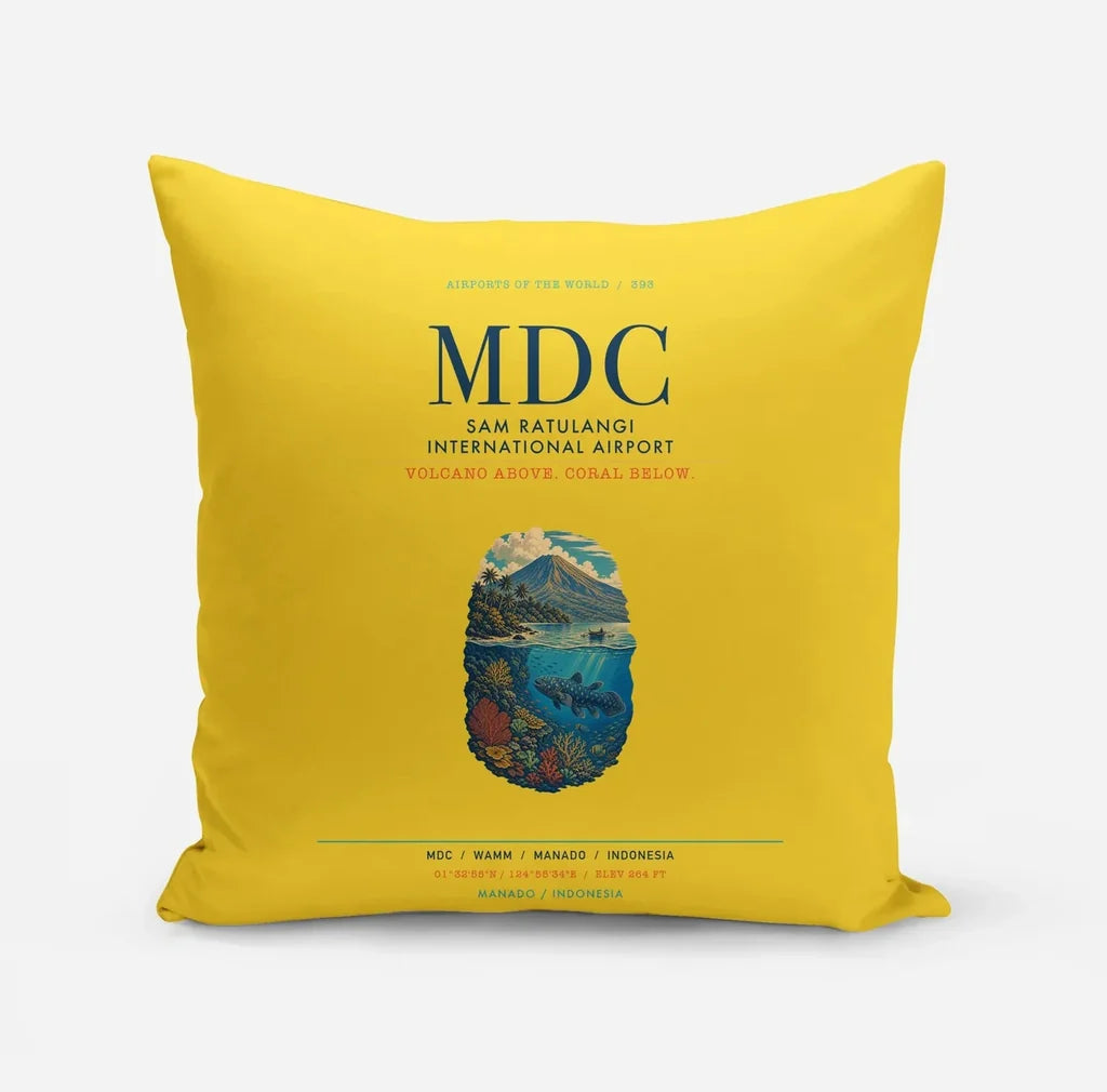 Sam Ratulangi International Airport Manado (MDC) design on yellow pillow