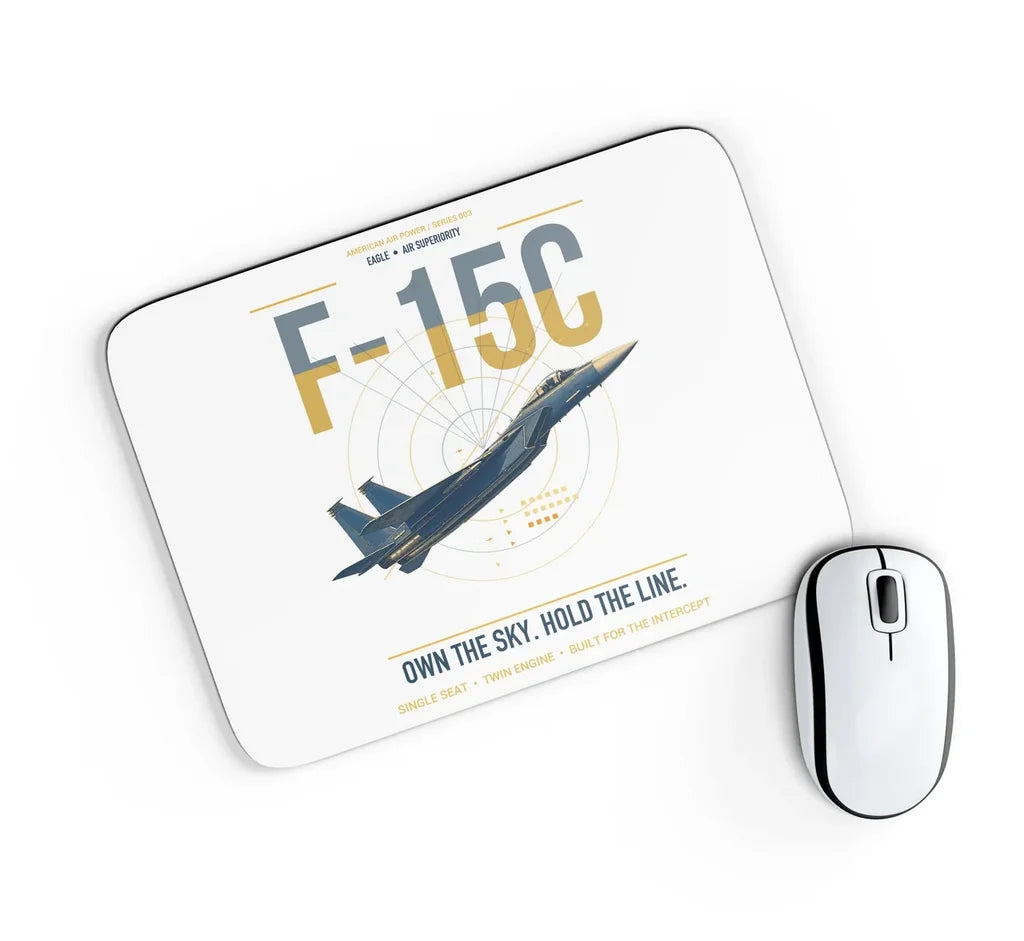 F-15C Eagle design on white rectangle mouse pad