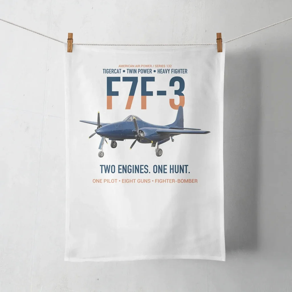 F7F-3 Tigercat Two Engines One Hunt design on white towel