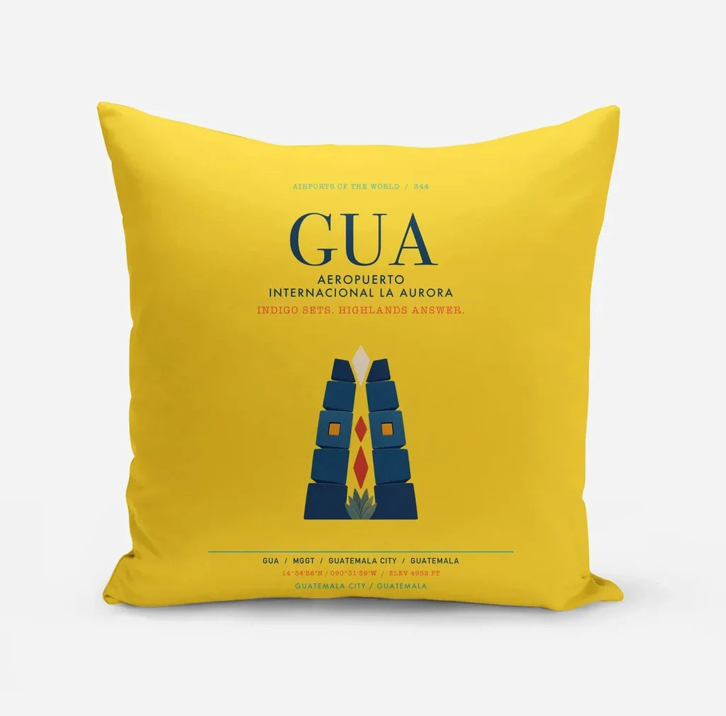 Aeropuerto Internacional La Aurora (GUA) design on yellow pillow