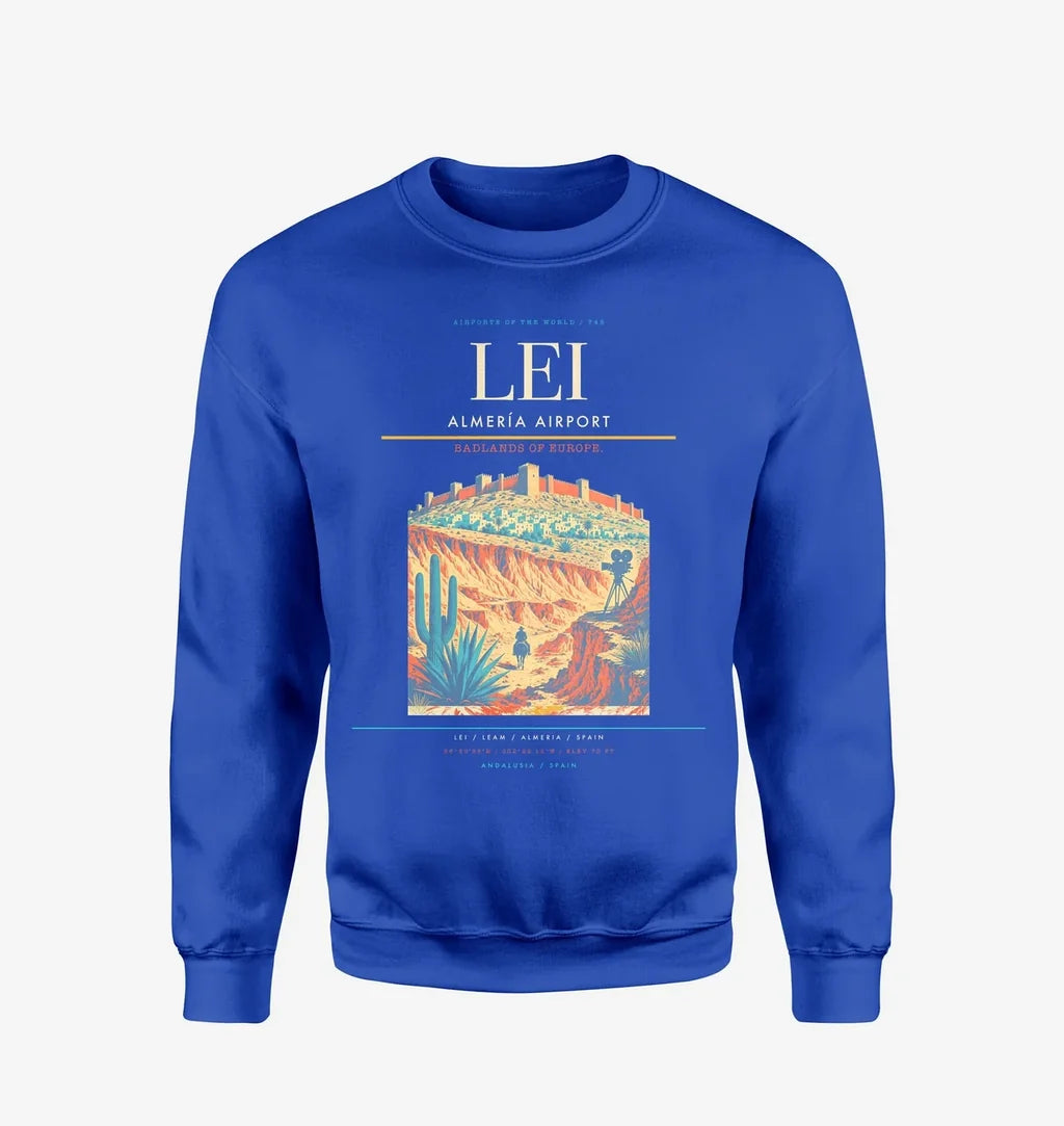 Almería Airport (LEI) design on blue sweatshirt