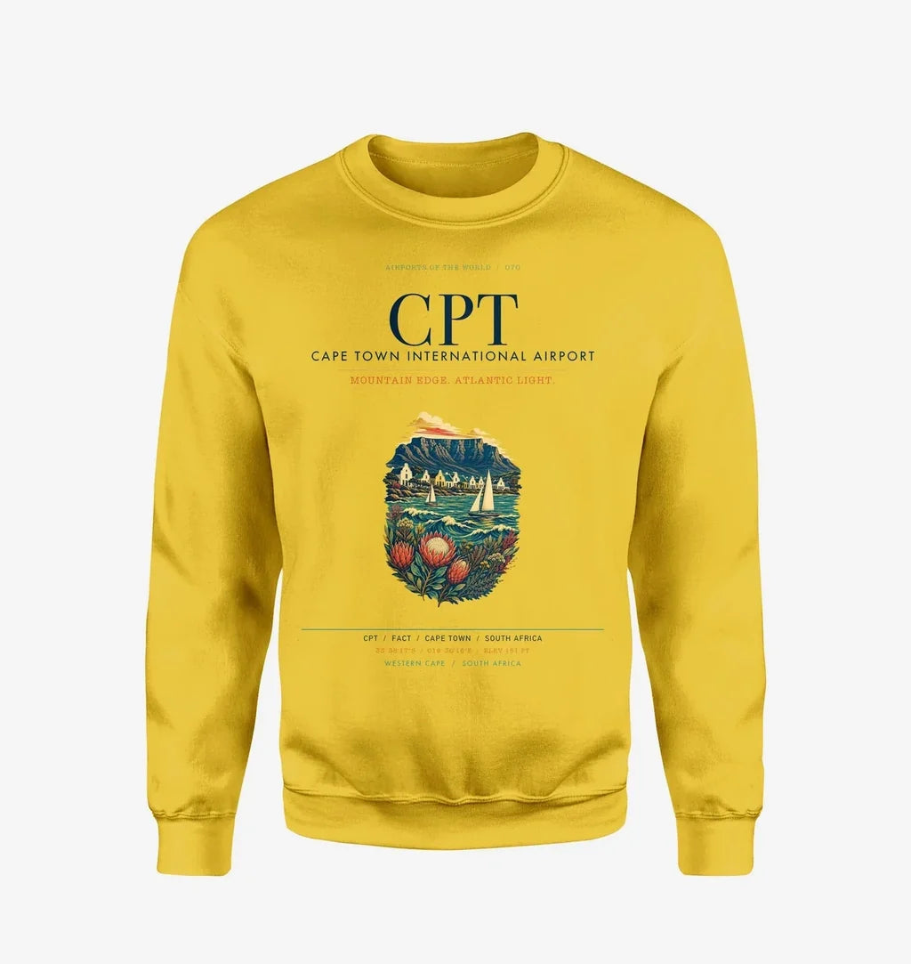 Cape Town International Airport (CPT) design on yellow sweatshirt