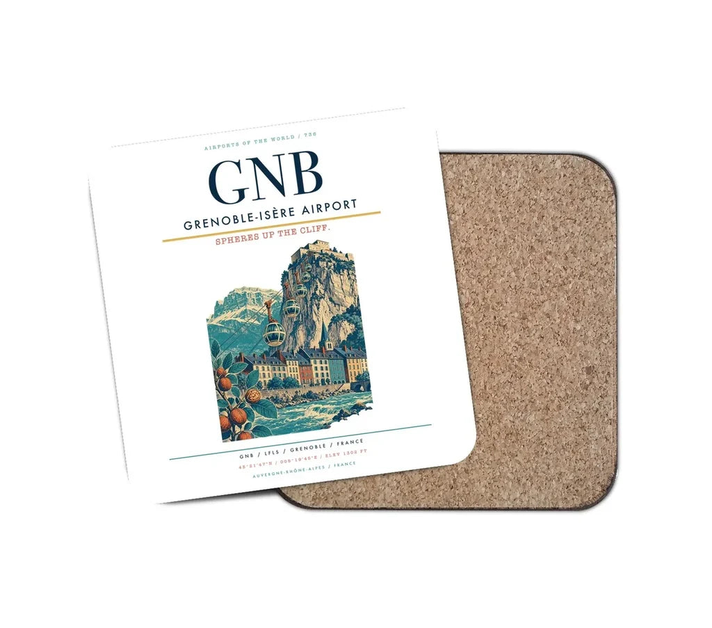 Grenoble-Isère Airport (GNB) design on white 1 piece coaster