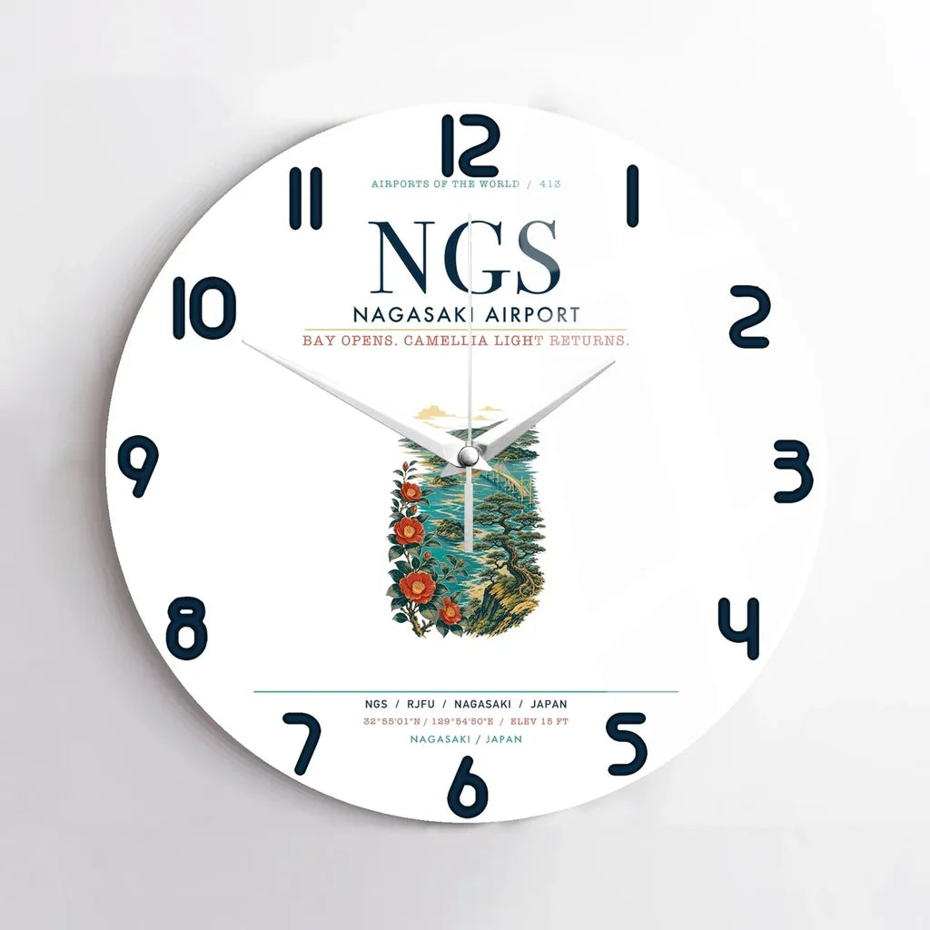 Nagasaki Airport (NGS) design on white no frame wall clock