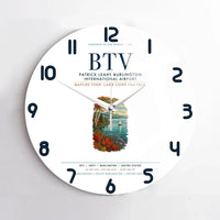 Thumbnail for Patrick Leahy Burlington International Airport (BTV) design on white no frame wall clock