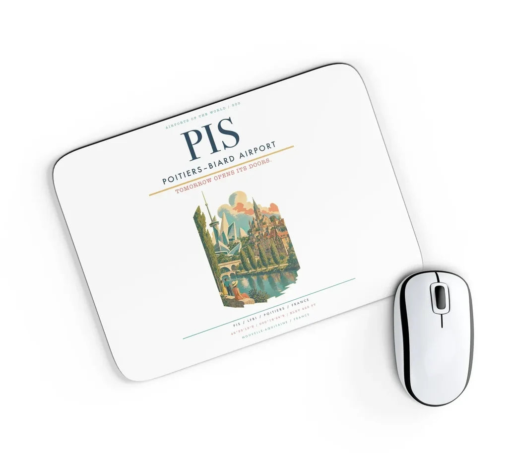 Poitiers–Biard Airport (PIS) design on white rectangle mouse pad