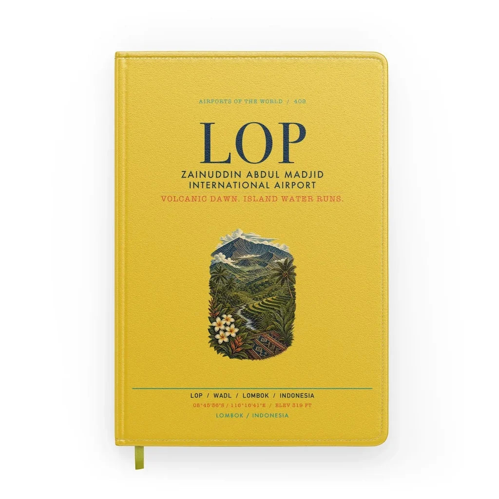 Zainuddin Abdul Madjid International Airport Lombok (LOP) design on yellow notebook