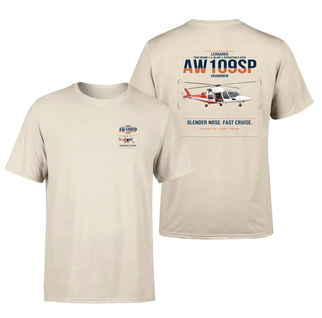Leonardo AW109SP GrandNew design on beige t-shirt, double-side print