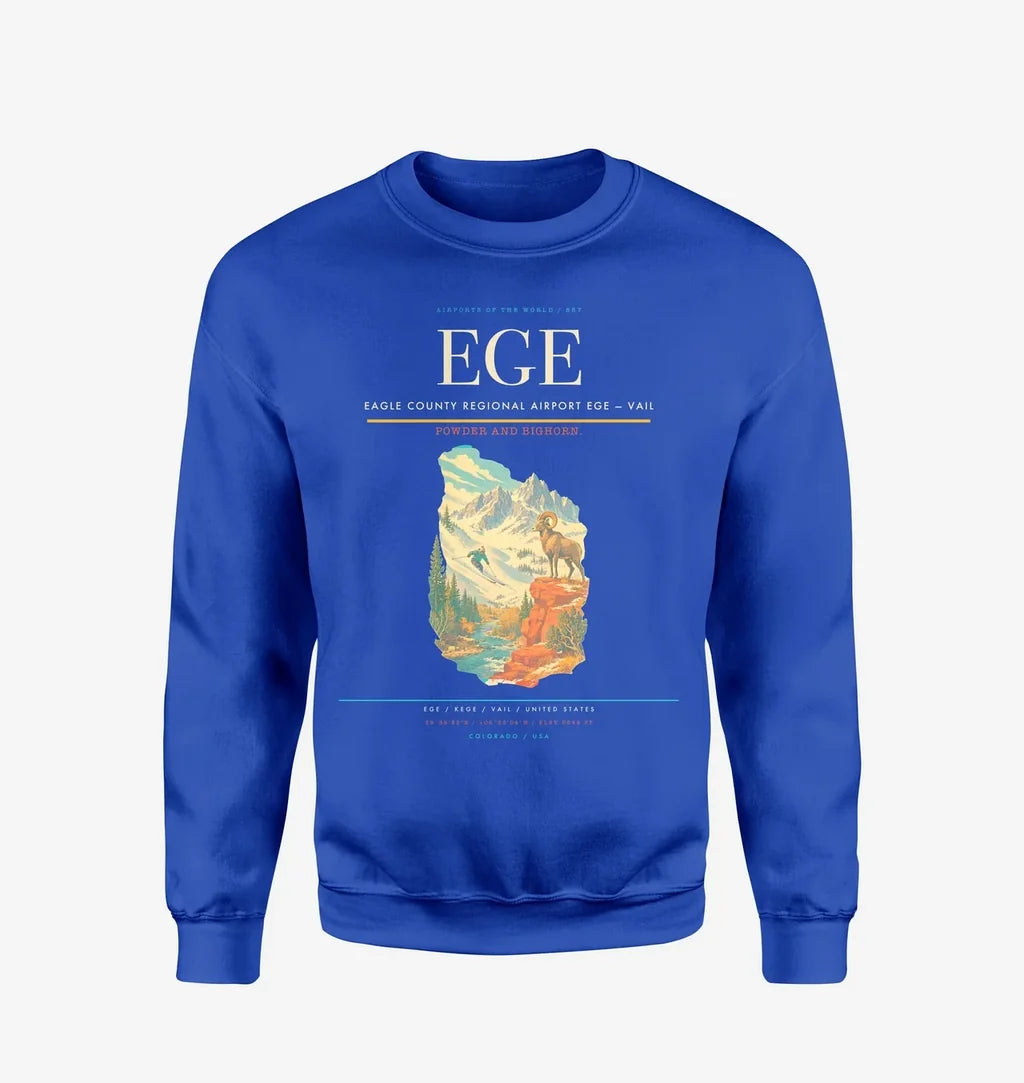 Eagle County Regional Airport (EGE) design on blue sweatshirt