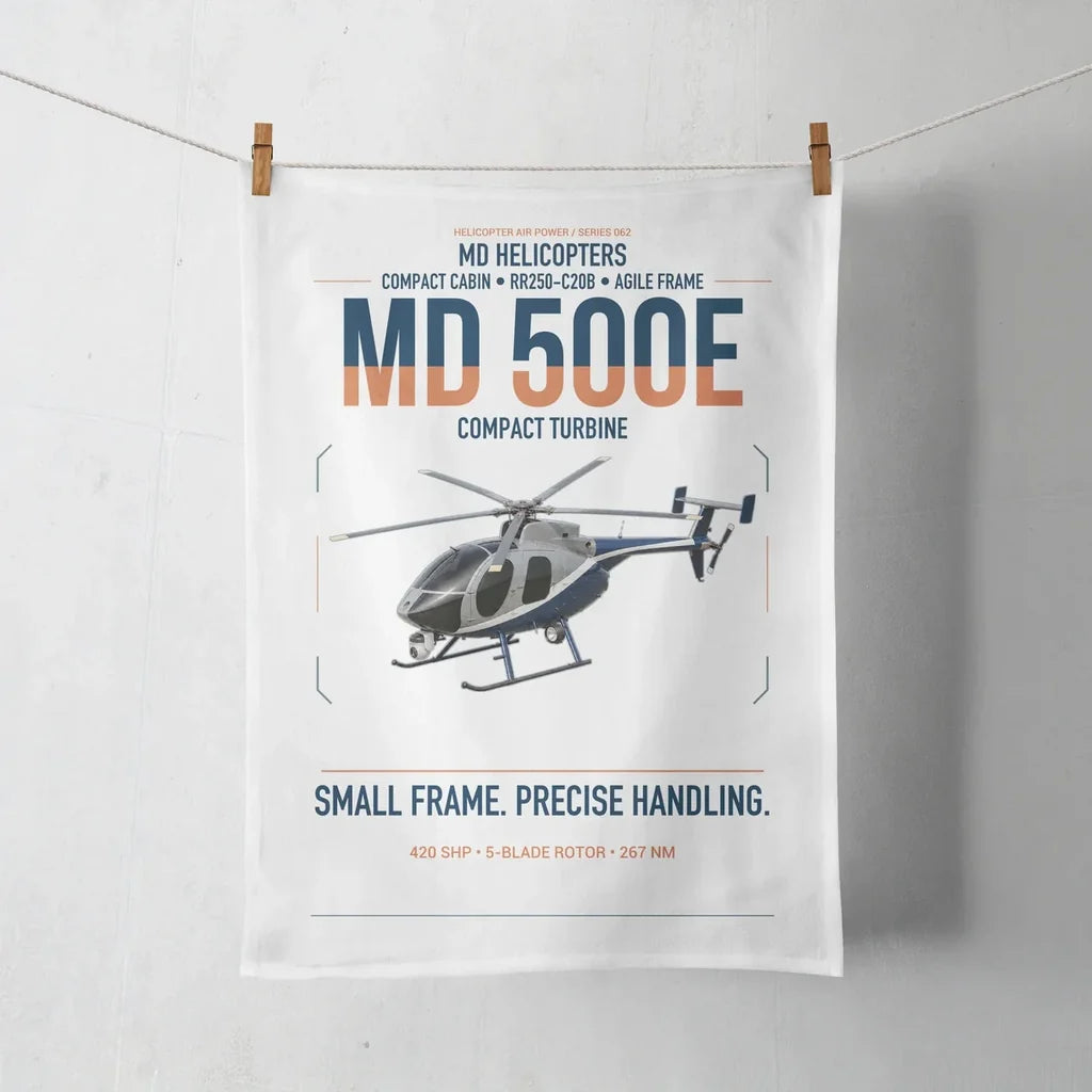MD Helicopters MD 500E design on white towel
