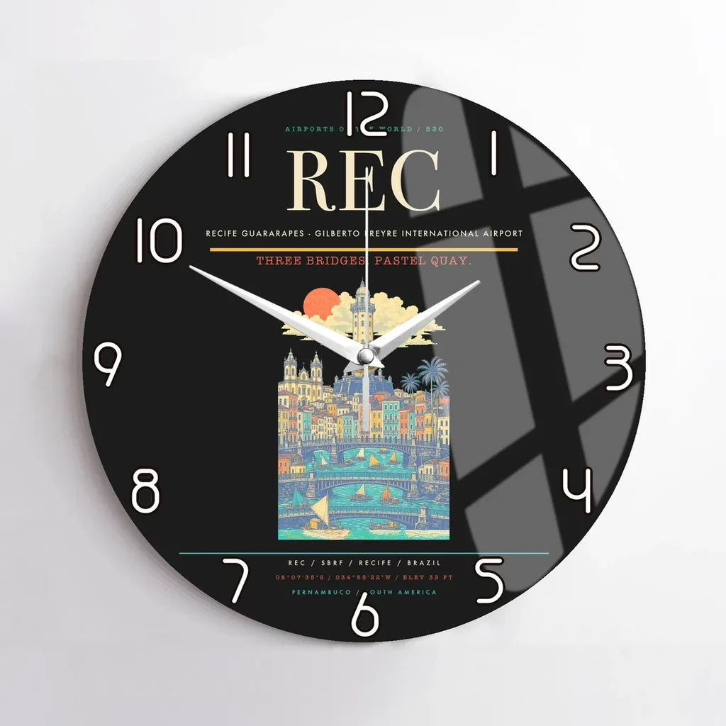 Recife Guararapes (REC) design on black no frame wall clock
