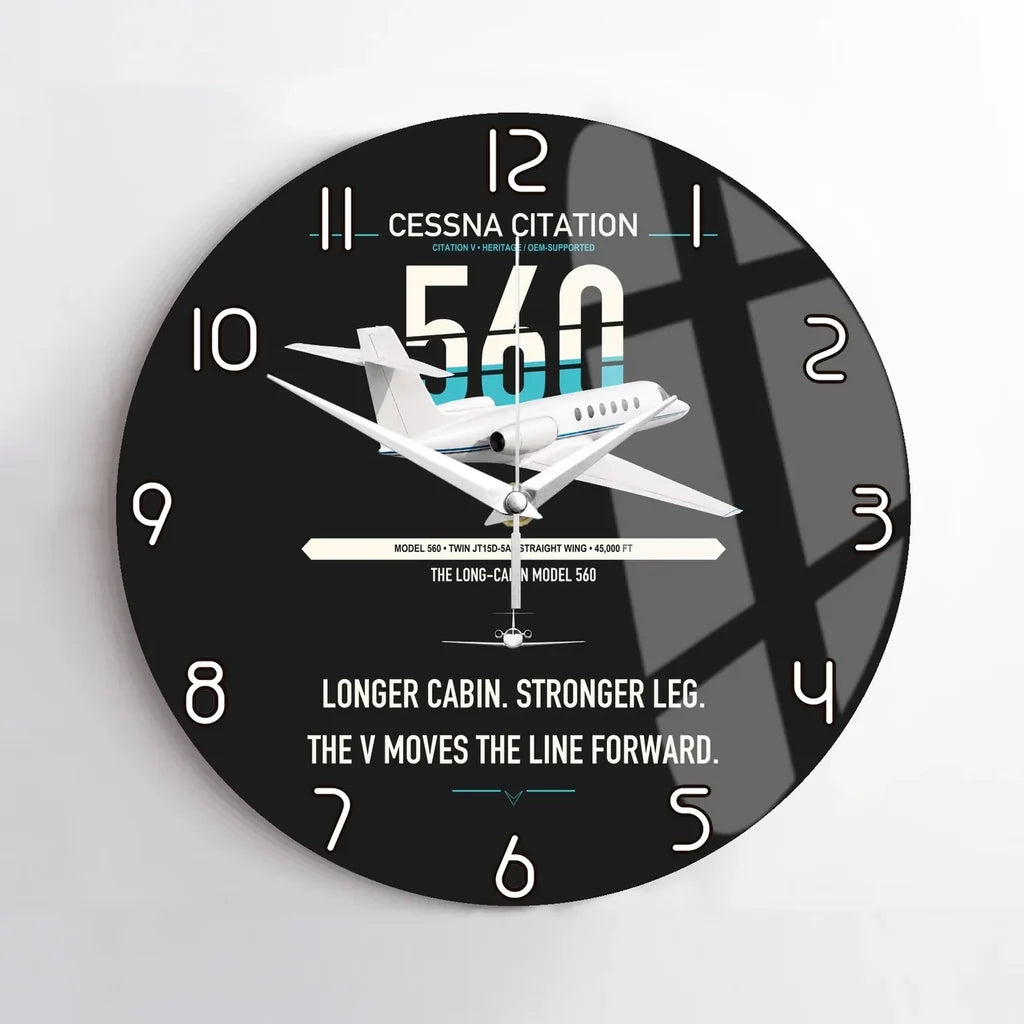 Cessna Citation 560 - Citation V design on black no frame wall clock